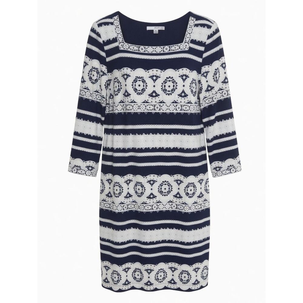 Studio One New York | Shift Dress | Women’s Size 12 | Navy & White Lace Print